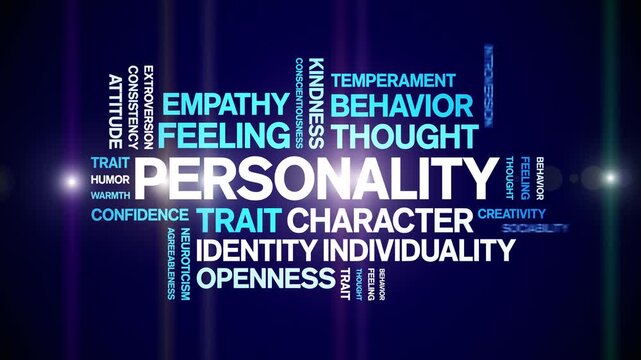 Personality animated word cloud-text design animation tag kinetic typography seamless loop.
