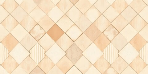 A close-up view of a beige and brown tiled floor in a diamond pattern