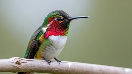 Obraz premium Ruby Throated Hummingbird Portrait Bird Perched Wildlife Nature Copy Space