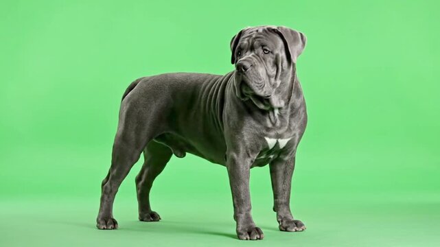 Neapolitan Mastiff Wrinkled Giant Dog Standing Green Screen Chroma Key Background Studio Portrait