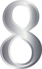 8 eight metallic number font silver