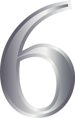 6 six metallic number font silver