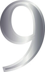 9 nine metallic number font silver