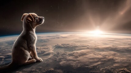 Puppys Cosmic Contemplation - A Dogs Dream of Space Exploration.