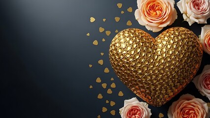 Golden Heart Roses Romance Love Valentines Anniversary Celebration Texture Backdrop