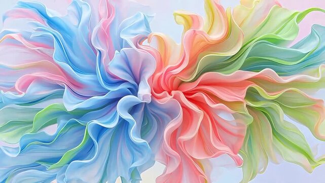 Soft flowing pastel waves of abstract fabric texture creating a harmonious and elegant design, evoking a sense of calm and fluid motion