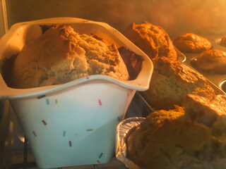 Freshly Baked Sweet Treats in Oven with Golden Brown Crusts