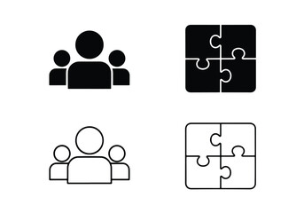 Obraz premium Teamwork and collaboration icon set\Solid icons vector collection - Vector icon set - Line and glyph solid icon set - Icon vector - Flat Design Icon - Blue icon set 