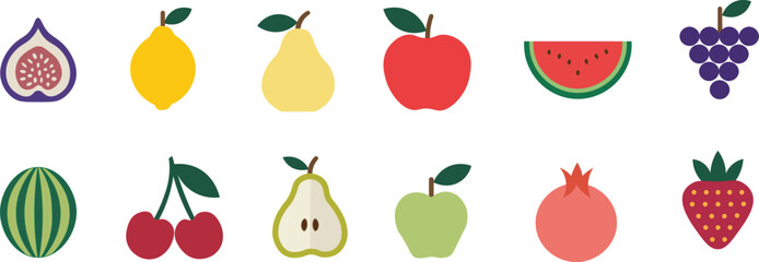Fruit Vector Icon Set Collection. Flat Fresh Fruits Illustration