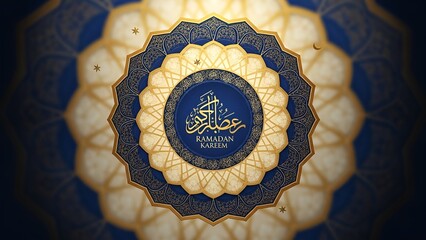 Ramadan Kareem Greeting with Intricate Islamic Geometric Patterns and Arabic Calligraphy