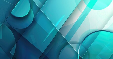 Abstract geometric design featuring overlapping shapes in shades of blue and teal.