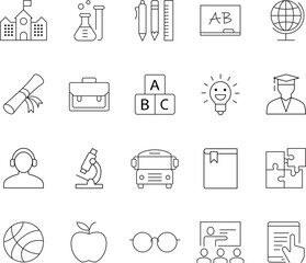 Education Line Icons Set – School, Learning and Academic Symbols with Editable Stroke