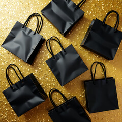 Luxury Retail: Matte Black Shopping Bags on Gold
