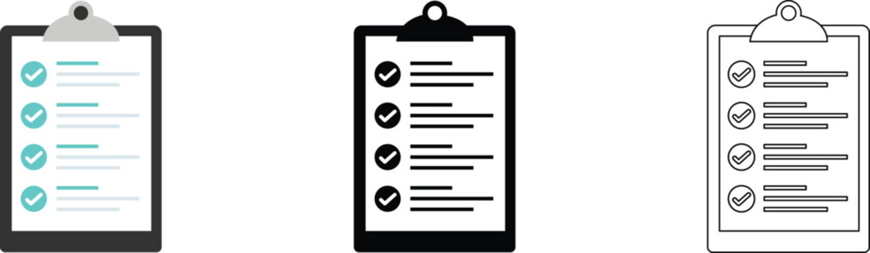 Minimalist checklist document Icon with check marks in line style, Task list paper symbol for audit, Planning, approval, and workflow management, Outline vector Illustration.