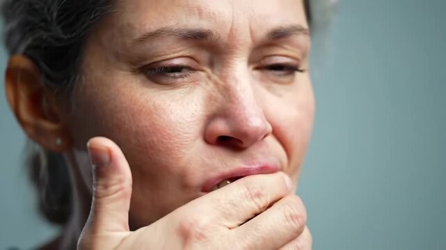 Woman, biting nail, indoors