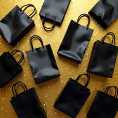 Luxury Retail: Matte Black Shopping Bags on Gold