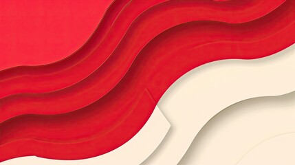 Abstract design featuring layered red and cream waves, creating a modern aesthetic.