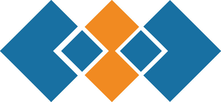Abstract Geometric Diamond Shape Pattern in Blue and Orange, Modern Minimal Corporate Logo or Design Element Isolated