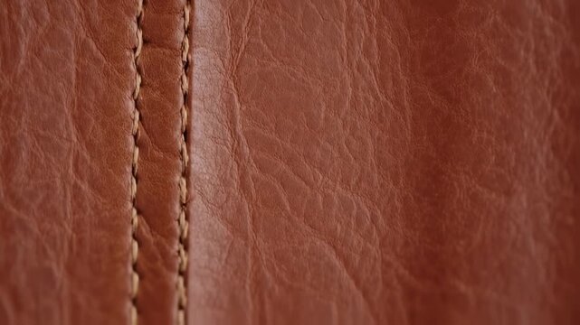 Close-up view of a rich, deep brown leather texture with visible stitching