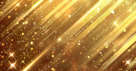 A shimmering golden background with stars and light streaks, ideal for festive designs.
