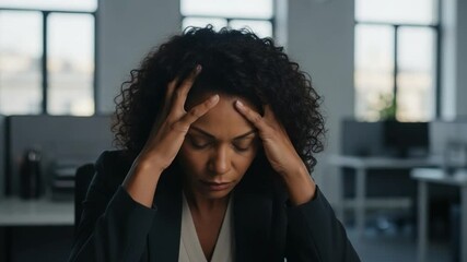 Stressed African American Businesswoman in Office Facing Work Pressure and Anxiety - Powered by Adobe