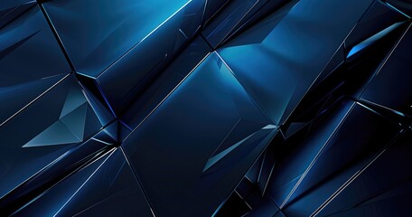 Abstract blue geometric shapes with sharp angles and reflective surfaces.