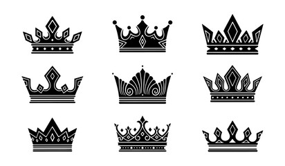 Unique collection of hand drawn king or queen crowns