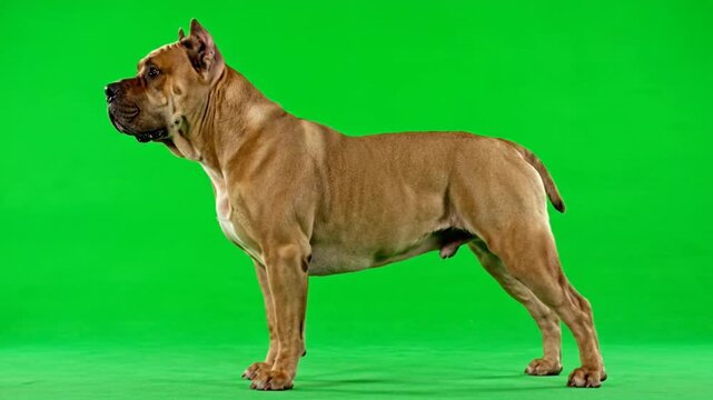 Presa Canario Strong Guardian Dog Standing Green Screen Chroma Key Background Studio Portrait