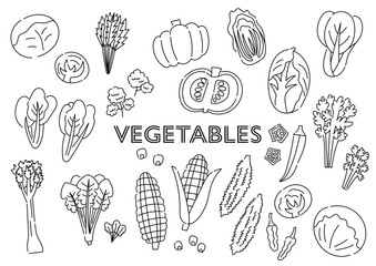 白黒の野菜の手描きイラストセット