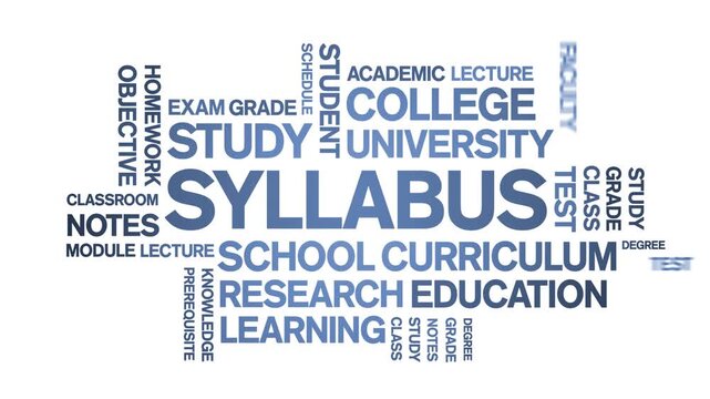 Syllabus animated word cloud-text design animation tag kinetic typography seamless loop.