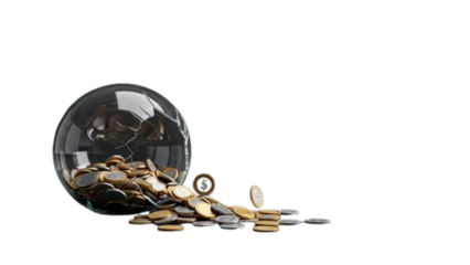 Shattered Glass Money Jars with Spilled Gold Coins Collection, Financial Crisis and Bankruptcy Concept, Economic Recession Illustration