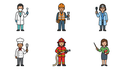 Set of Profession Icons Including Doctor Engineer Scientist Chef Firefighter and Teacher for Business and Educational Use