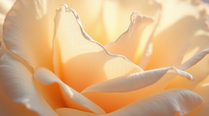 Abstract close-up of a creamy yellow rose, showcasing the soft texture and delicate edges of its petals in warm light