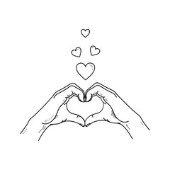 Heart hands creating love symbols in a minimalist style during a creative art session