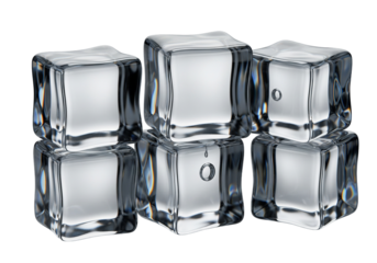 Clear ice cubes on black background with reflections