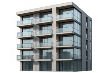 Modern residential building with glass balconies, offering contemporary living concepts and real estate investment options