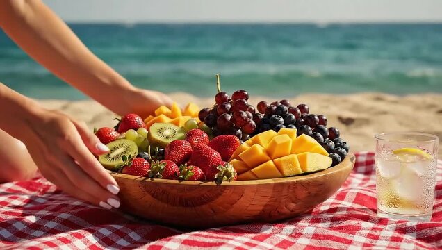 Beach Picnic - Fresh Fruit Bowl by the Sea.
