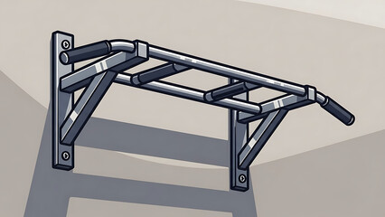 A sturdy metal pullup bar mounted on a wall for home gym equipment and fitness routines with multiple grip options