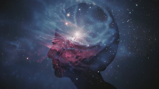 脳内で輝く銀河と星々、知性と閃きのビジュアルイメージ