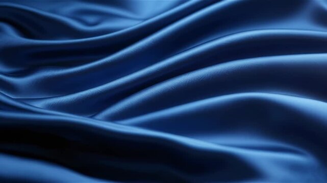 Abstract slow motion of blue silk fabric waving gracefully creating elegant liquid folds and luxury texture