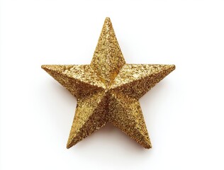 Isolated Golden Glitter Star Ornament for Festive Decor, Celebration, Indoor Decoration, Holiday Season Decoration, Christmas Theme on White Backdrop