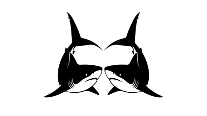 Fototapeta premium Two sharks facing each other black and white design.