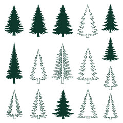 Obraz premium Collection of Christmas Tree Illustrations in Various Styles.