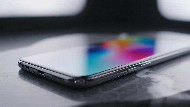 Sleek Smartphone Displaying Vibrant Colors on a Dark Surface.