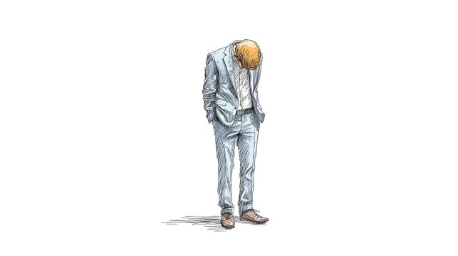 Business character standing still with head down