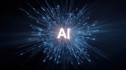 Artificial Intelligence Concept with Bursting Light Rays