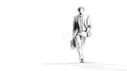 Fototapeta premium Minimalist sketch of a business character walking forward confidently