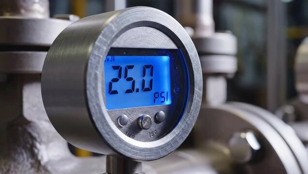 Digital Pressure Gauge Readings in Industrial Setting.