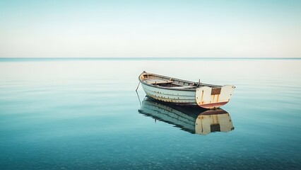 Old Boat Reflections Calm Water Seascape Serenity Tranquility Nautical Voyage