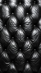 Fototapeta premium Glossy, black, quilted leather texture with buttoned tufts fills the frame in high detail